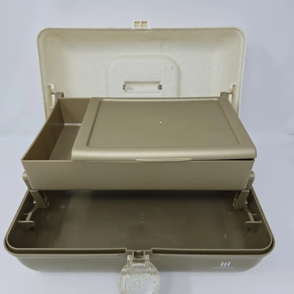 Large Caboodles Ulta Beauty 3 Tier Makeup Case Vintage Glittery Gold & White